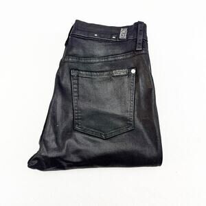 7 For All Mankind Skinny Tuxedo Zipper Accent Coated Black Denim Jeans Size 30